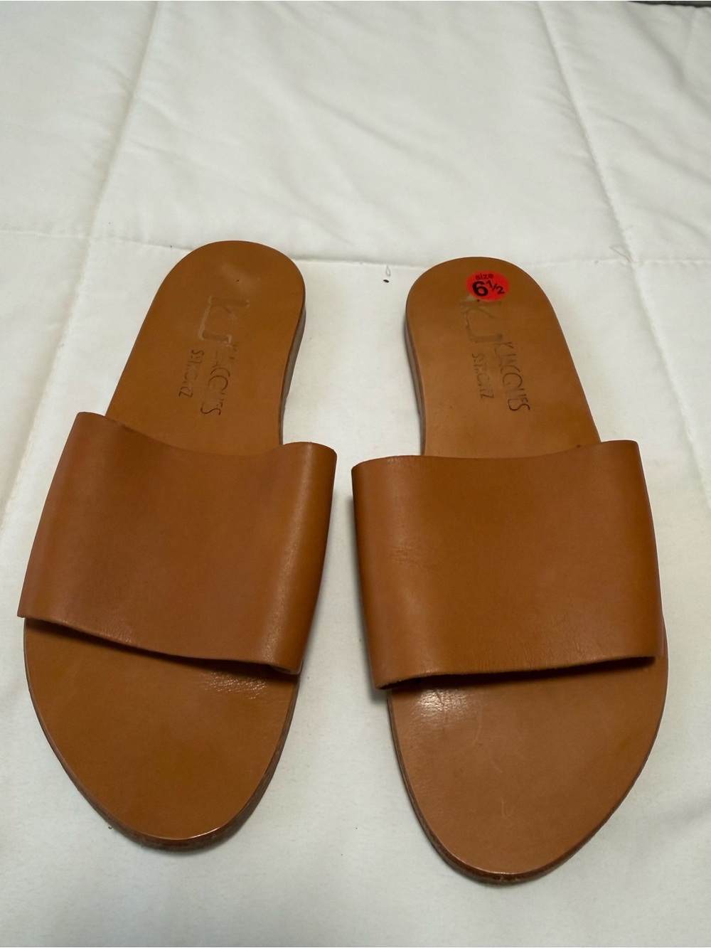 K.Jacques Saint Tropez  Luxury tan, leather slide sandal made in France. 6
